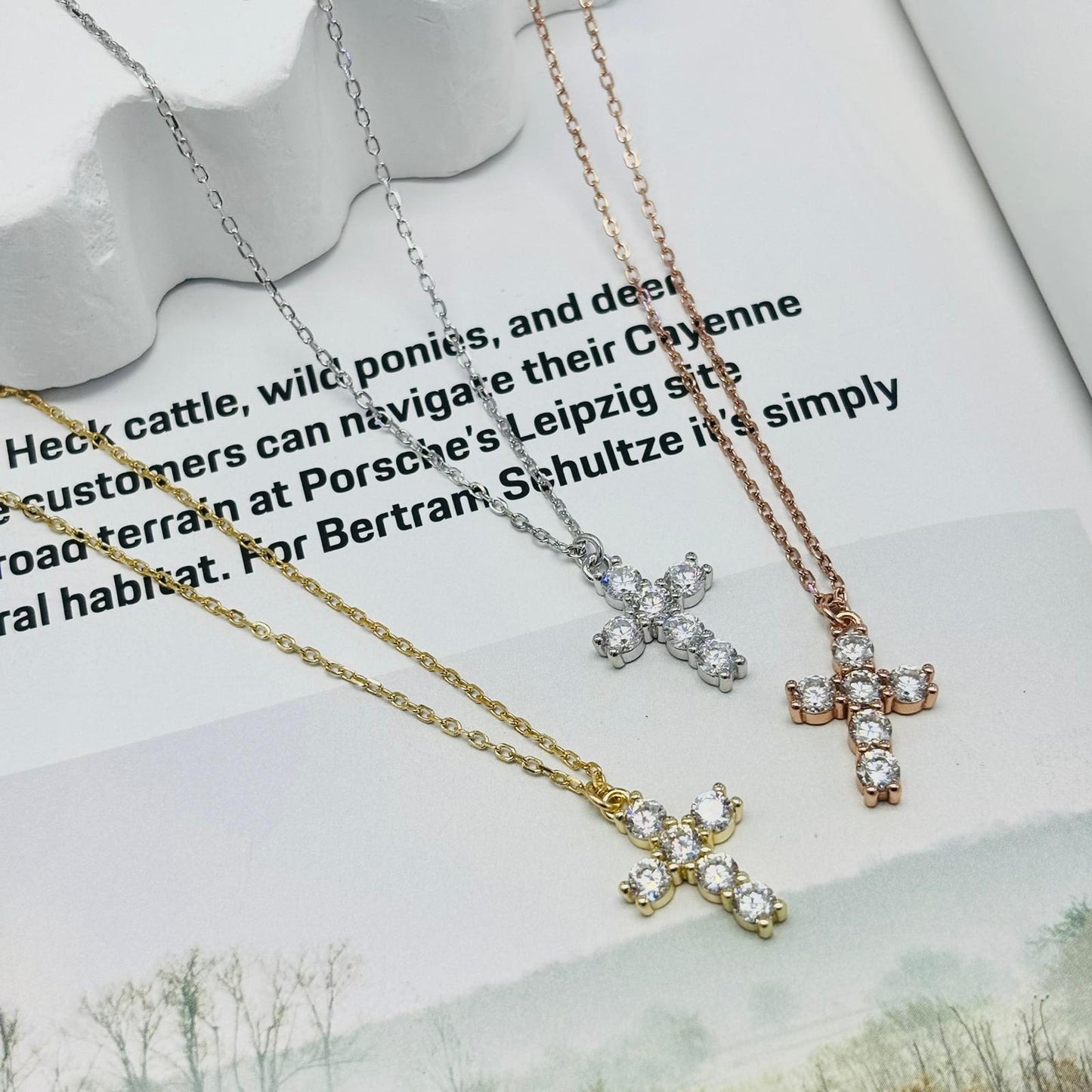 Necklace Cross With White Cubic Zirconium