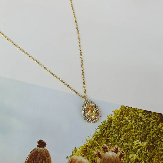 Sterling Silver Teardrop Citrine CZ Necklace in 18ct Gold Plating