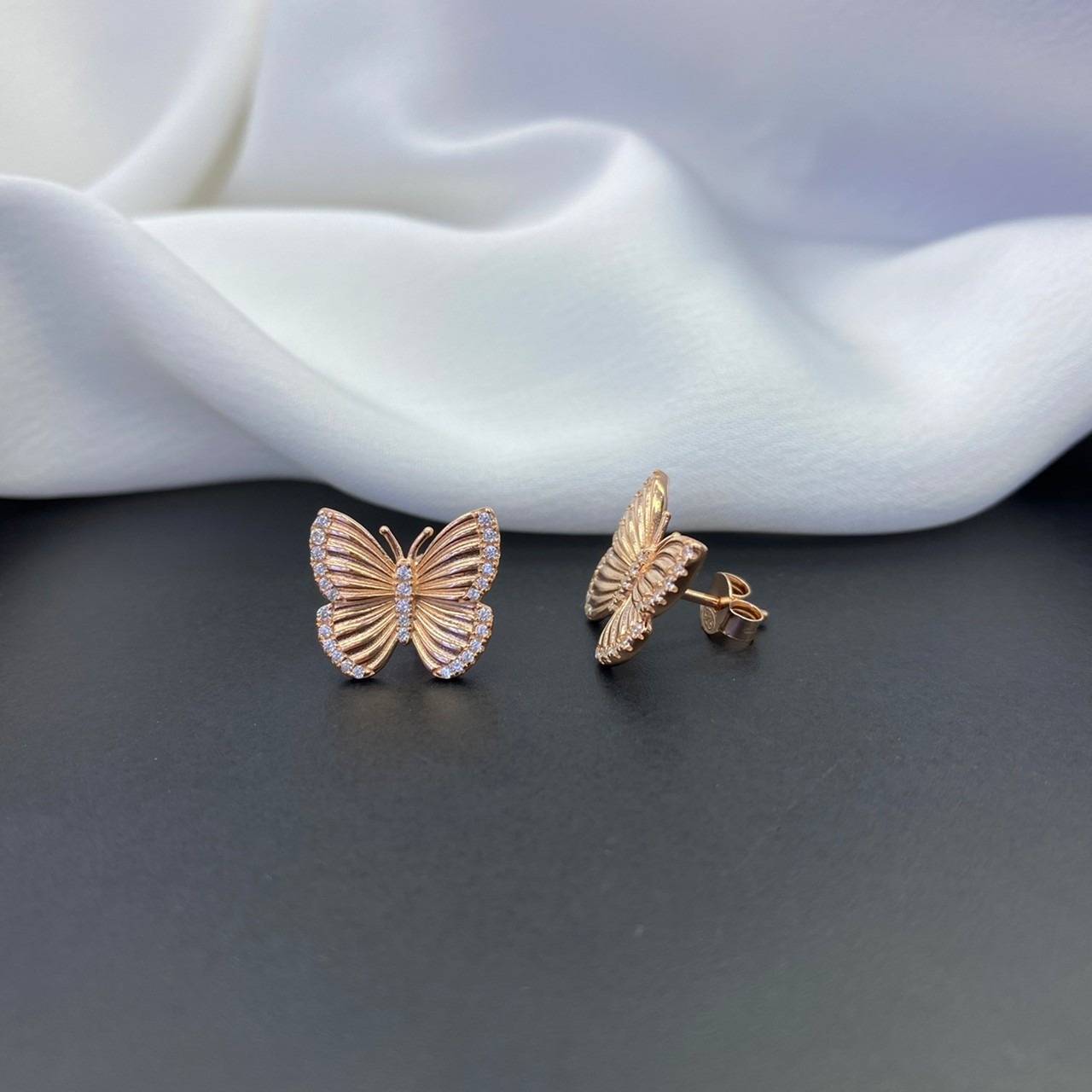 Silver CZ Bufferfly Stud Earrings in 18ct Gold Plating