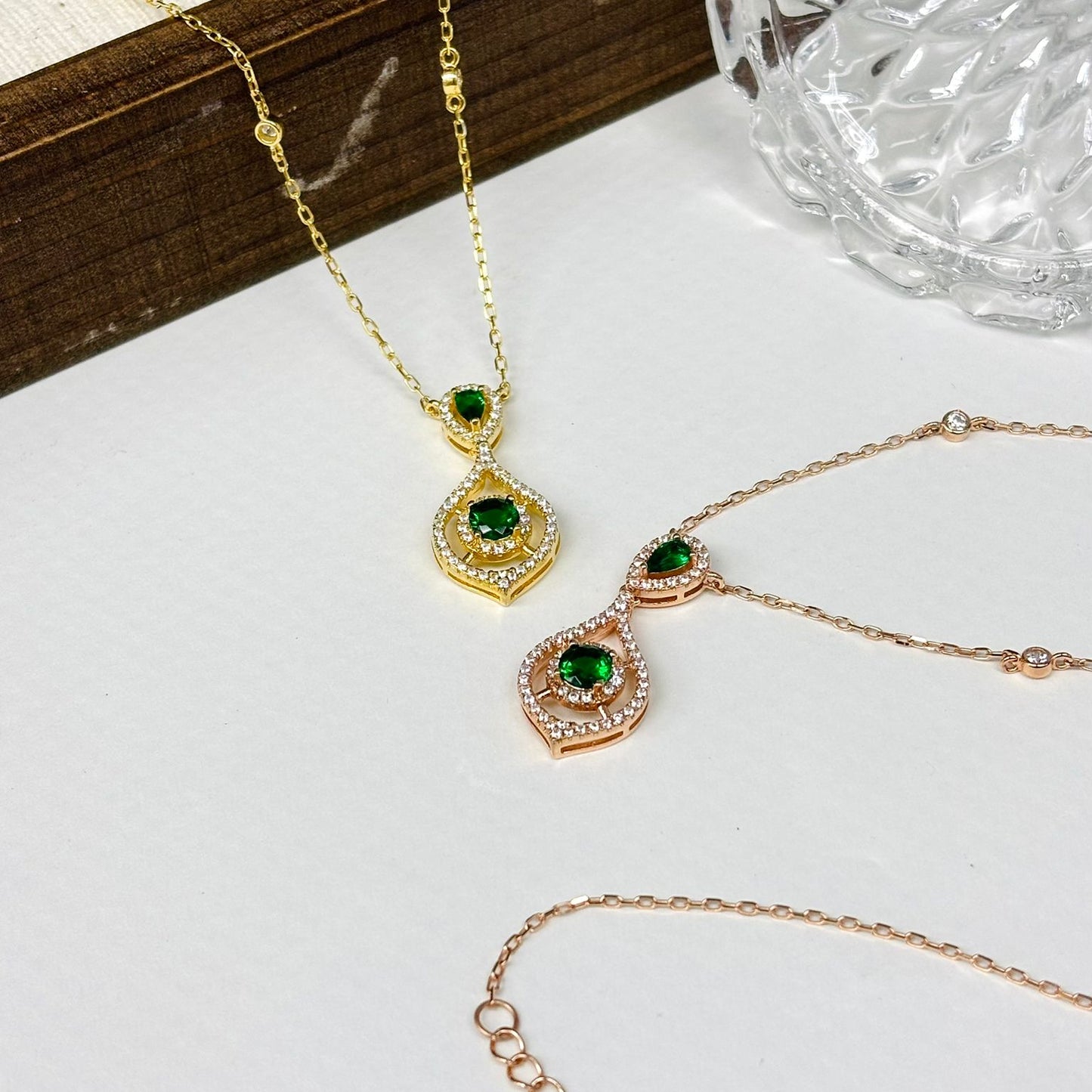 Tear Drop Emerald Green Cubic Zirconium Necklace