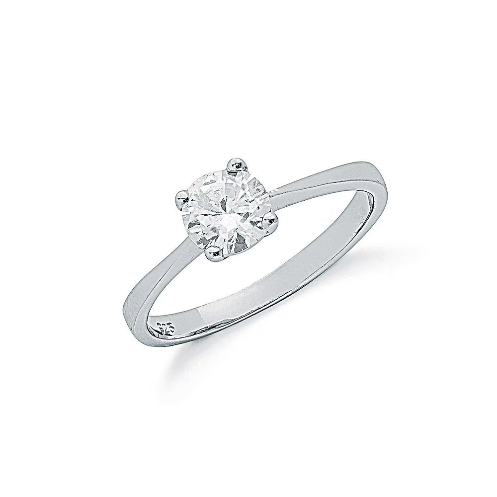 Sterling Silver 4 Claw Single Stone Brilliant Cut CZ Ring