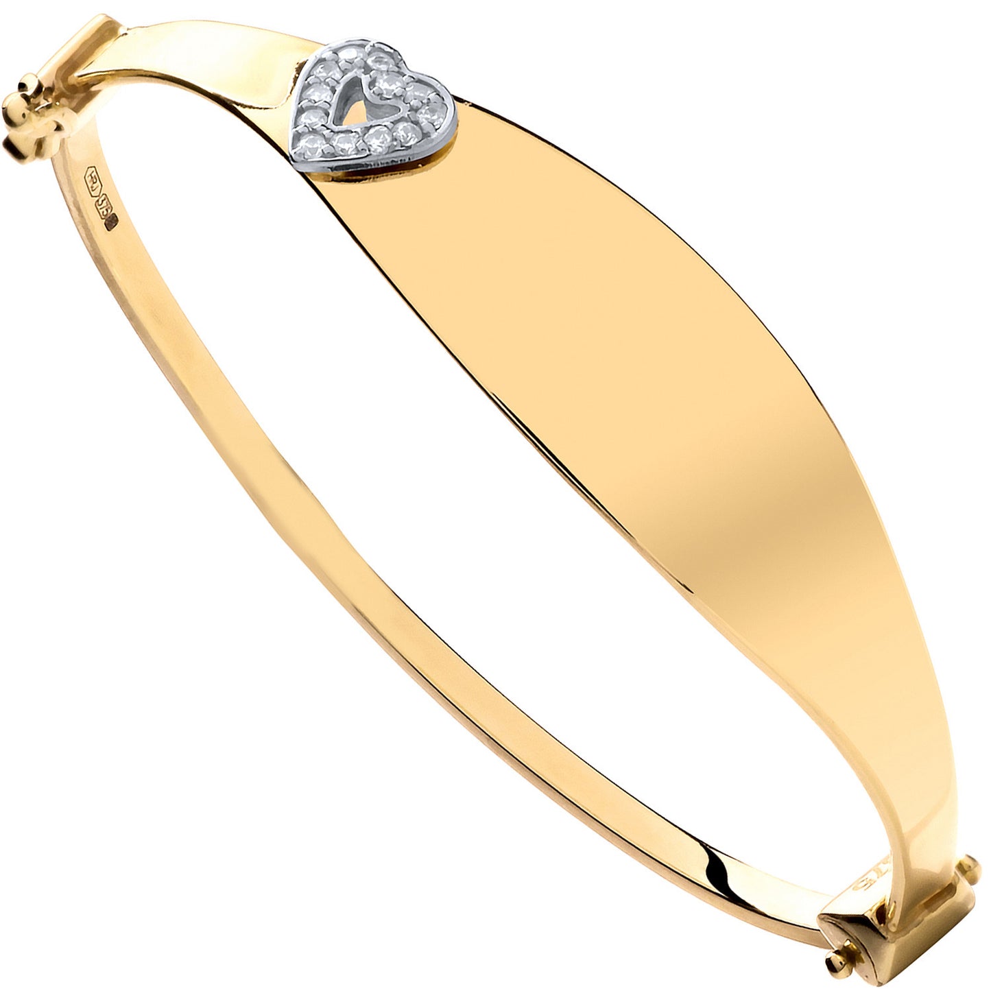 9ct Yellow Gold Oval ID & Cubic Zirconia Heart Baby Bangle