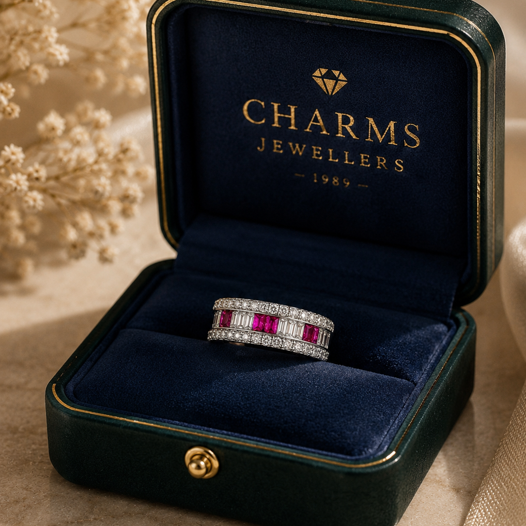 Vintage Platinum Ruby and Baguette-Cut Diamond Ring
