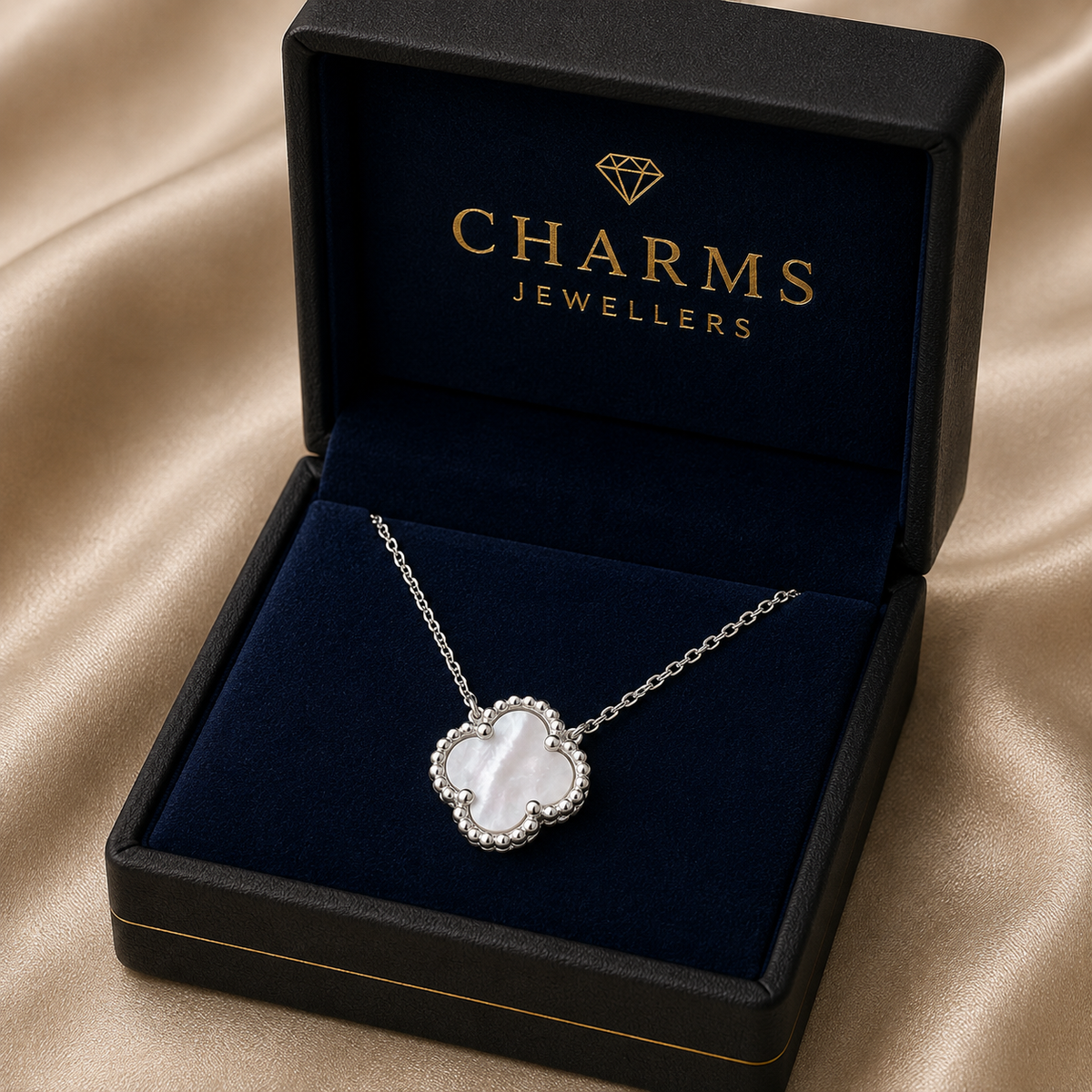 925 Silver Rhodium Single Clover Necklace White Mother of Pearl