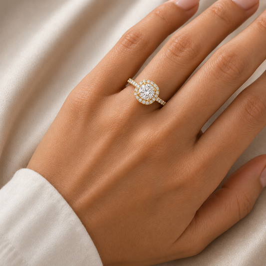 9ct Yellow Gold 4.05ctw Brilliant Cut Halo LAB GROWN Dress Ring IGI Certified