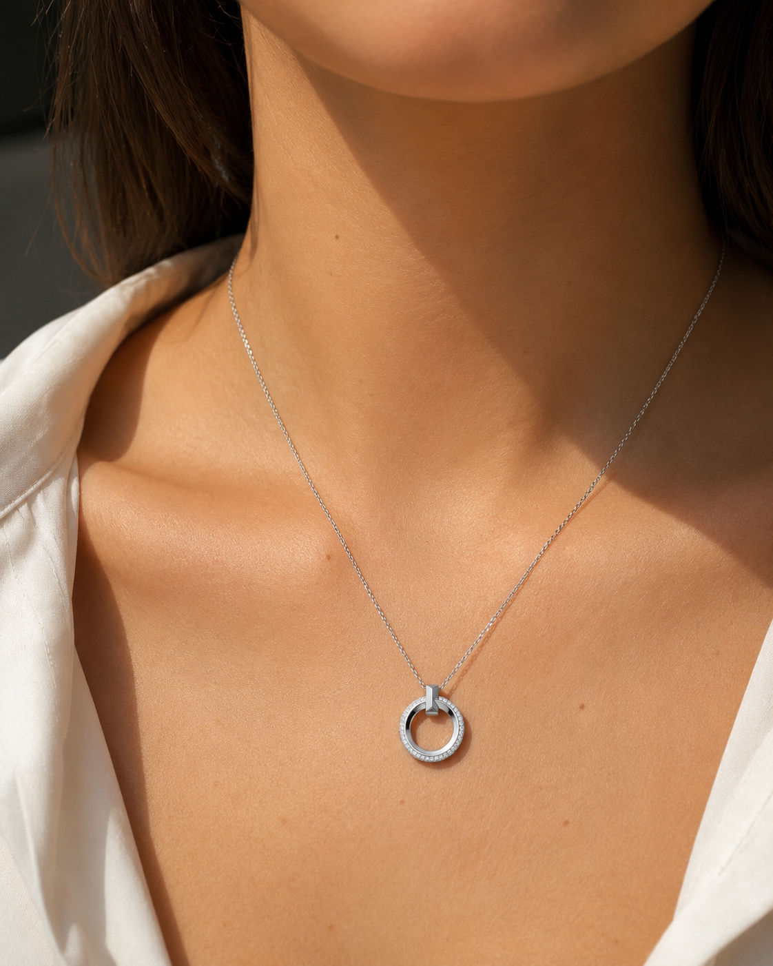 Circle of Life CZ Diamonds Silver Pendant with Chain