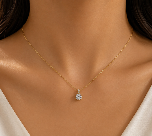 Gold Plated Silver Round 6 Claw Setting CZ Necklace