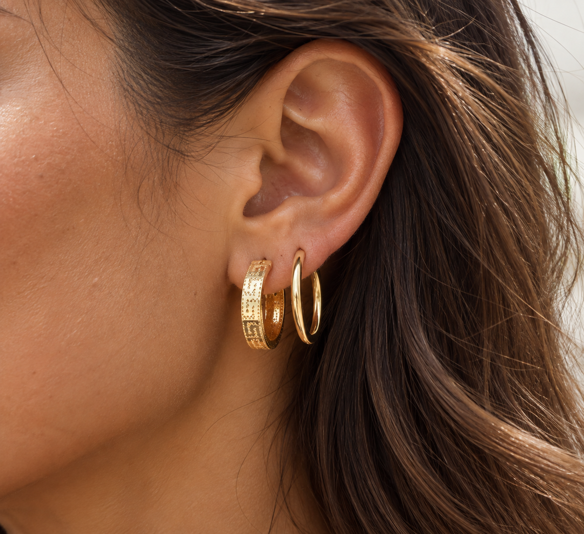 9ct Yellow Gold 18mm Greek Key Hoop Earrings