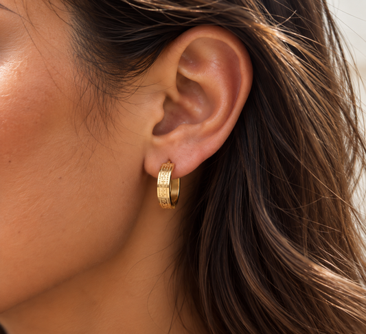 9ct Yellow Gold 18mm Greek Key Hoop Earrings