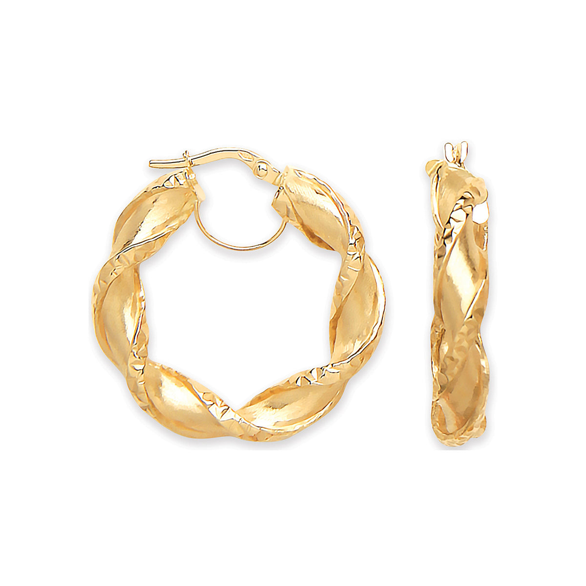 9ct Yellow Gold 29mm Twisted Hollow Hoop Earrings