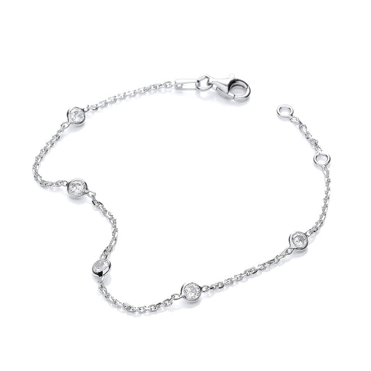 Sterling Silver Rhodium Plated Rubover 5 Cubic Zirconia Bracelet 7"