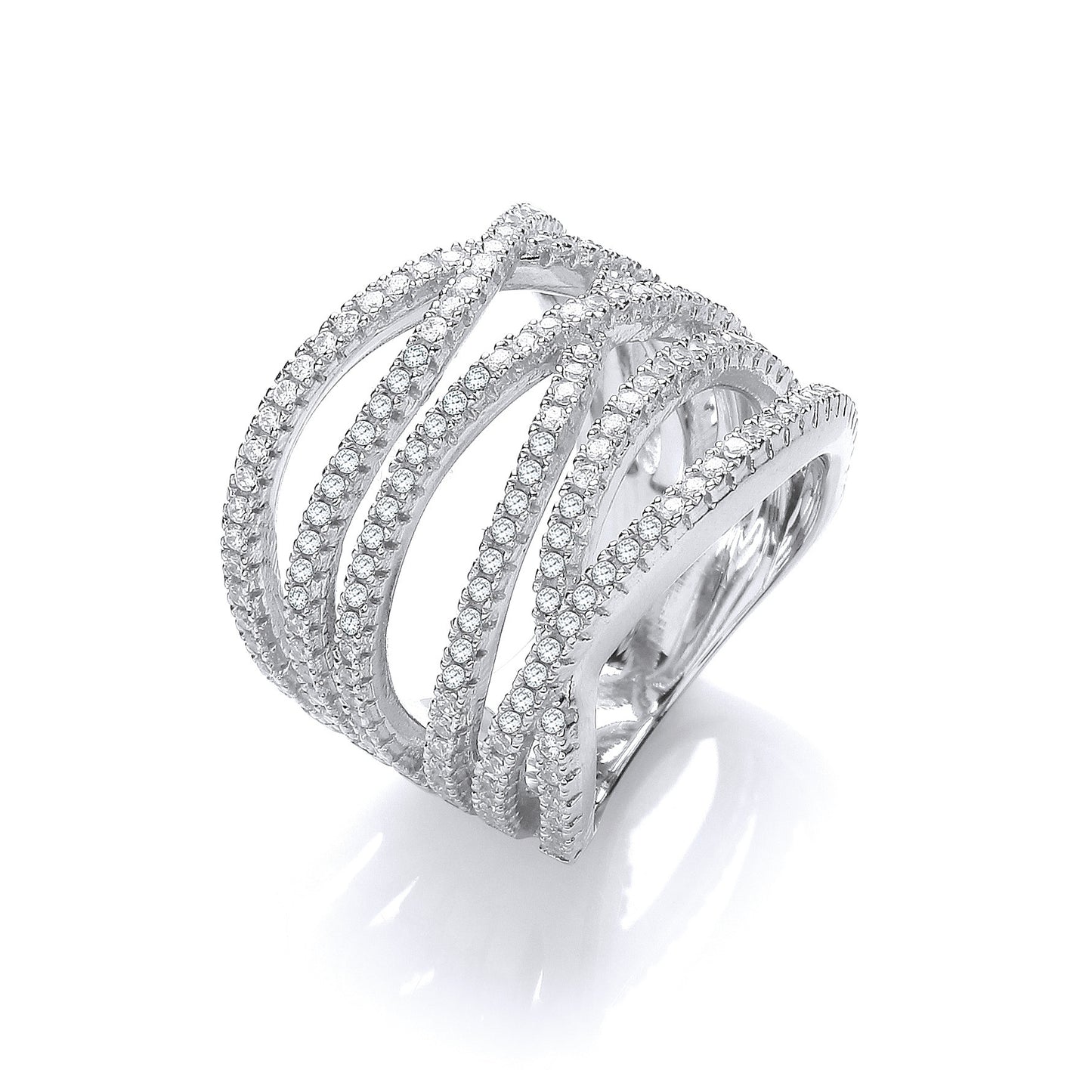 Micro Pave' Six Rows of Clear Cz Silver Ring