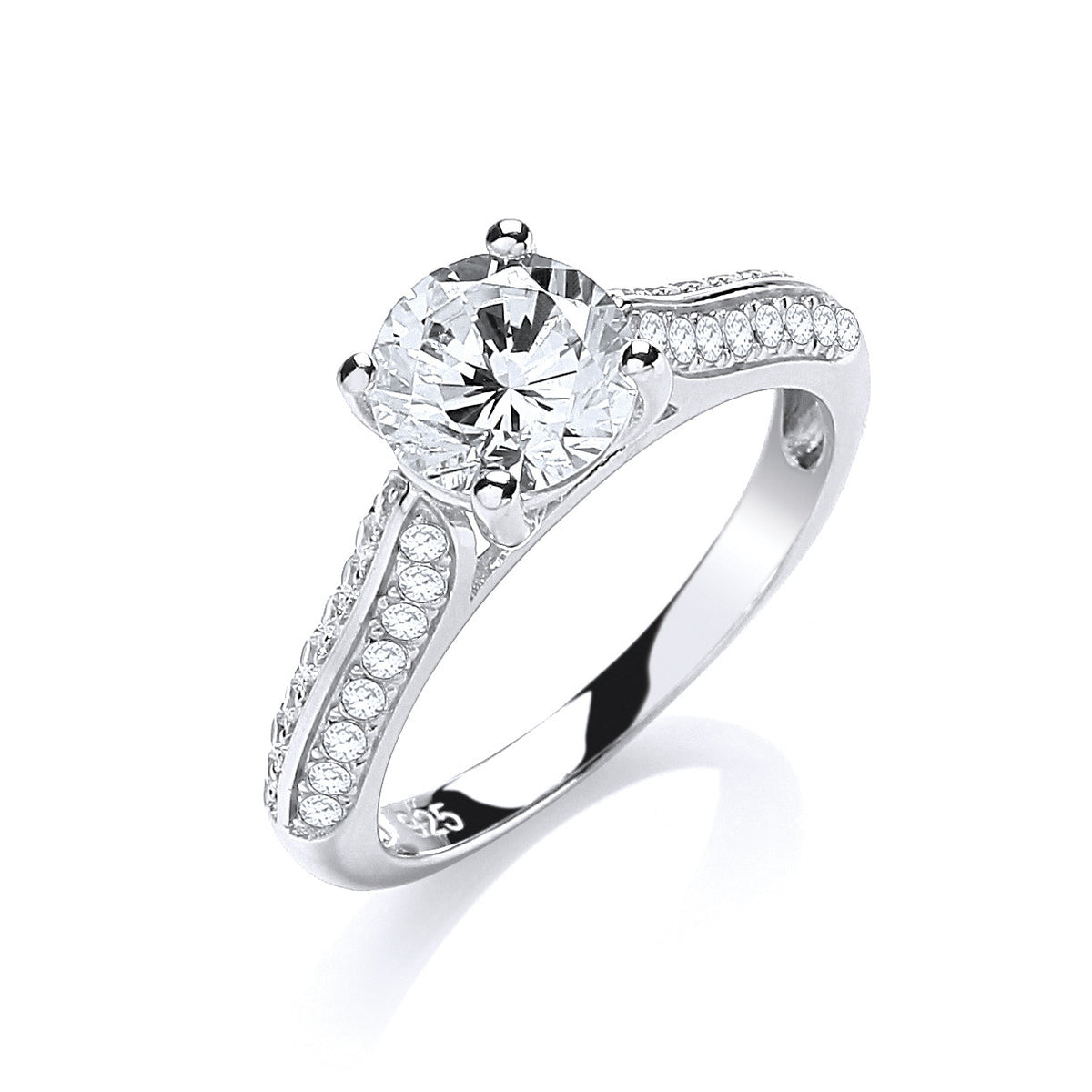 Sterling Silver Micro Pave Solitaire Cubic Zirconia Ring