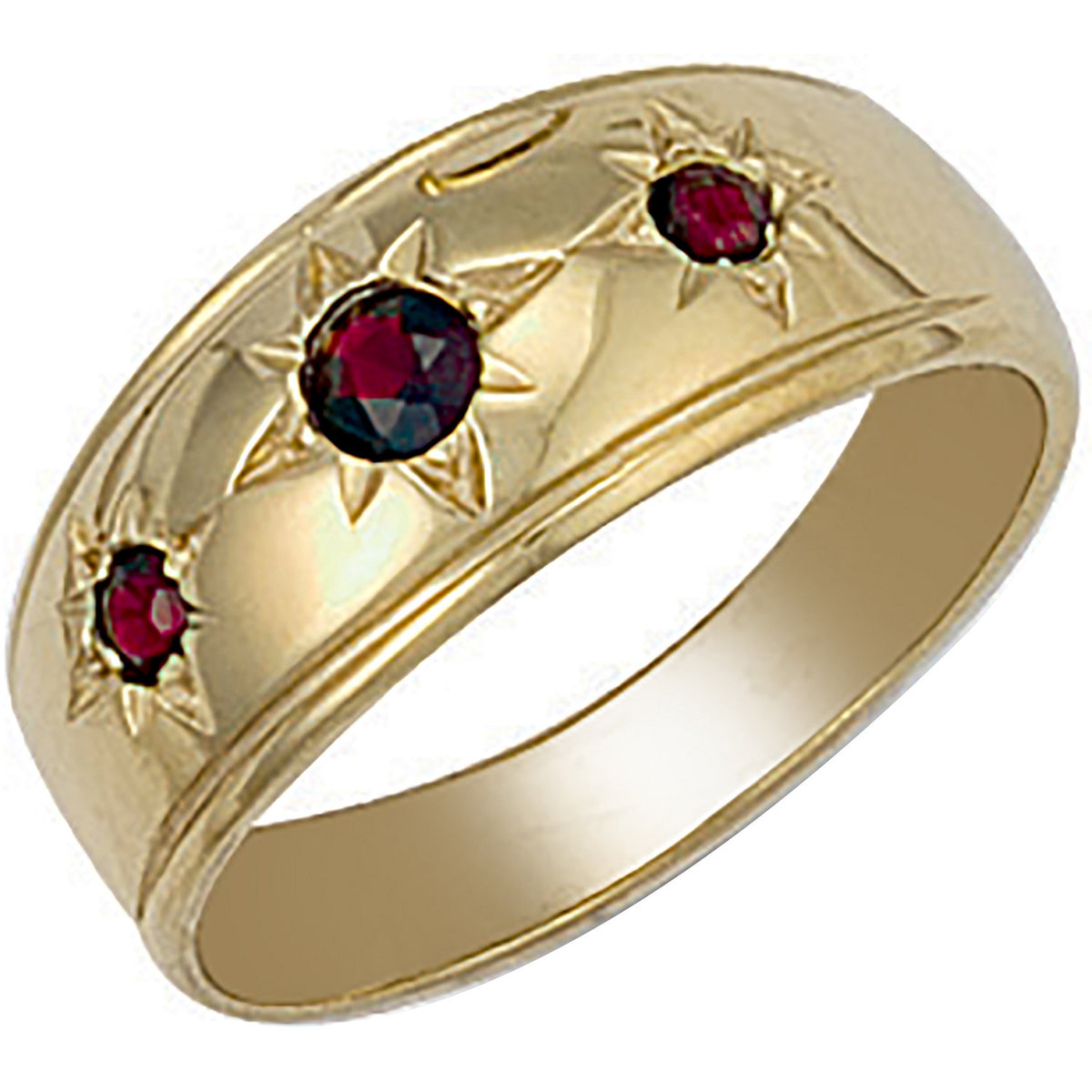 9ct Yellow Gold Three Stone Garnet Gents Ring
