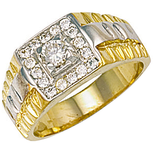 9ct Yellow Gold Square Top Cubic Zirconia Gents Ring