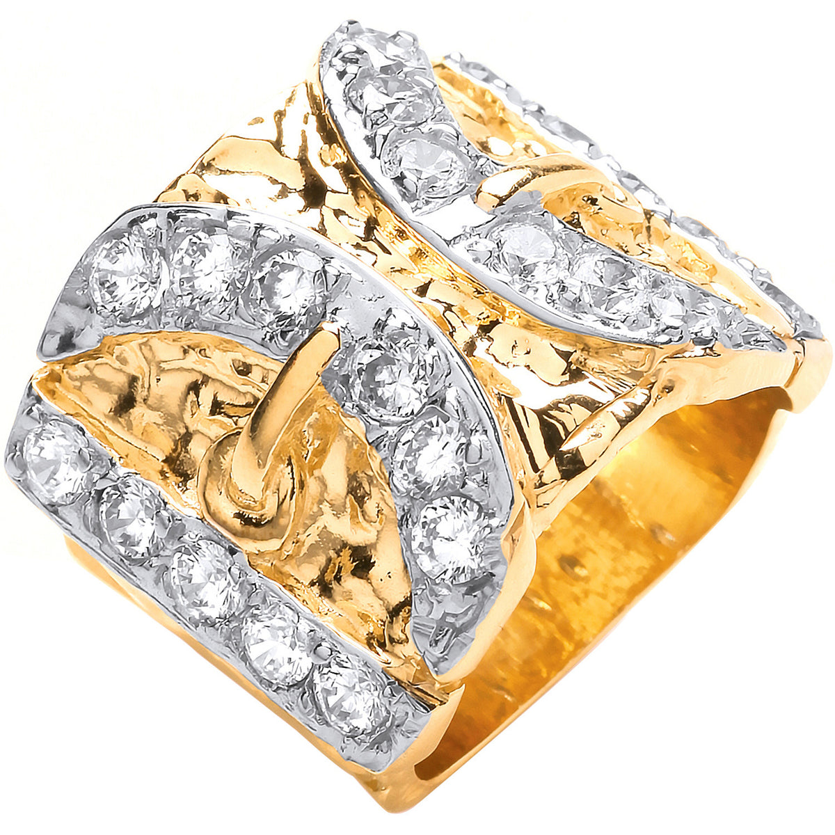 9ct Yellow Gold Cubic Zirconia Buckle Gents Ring