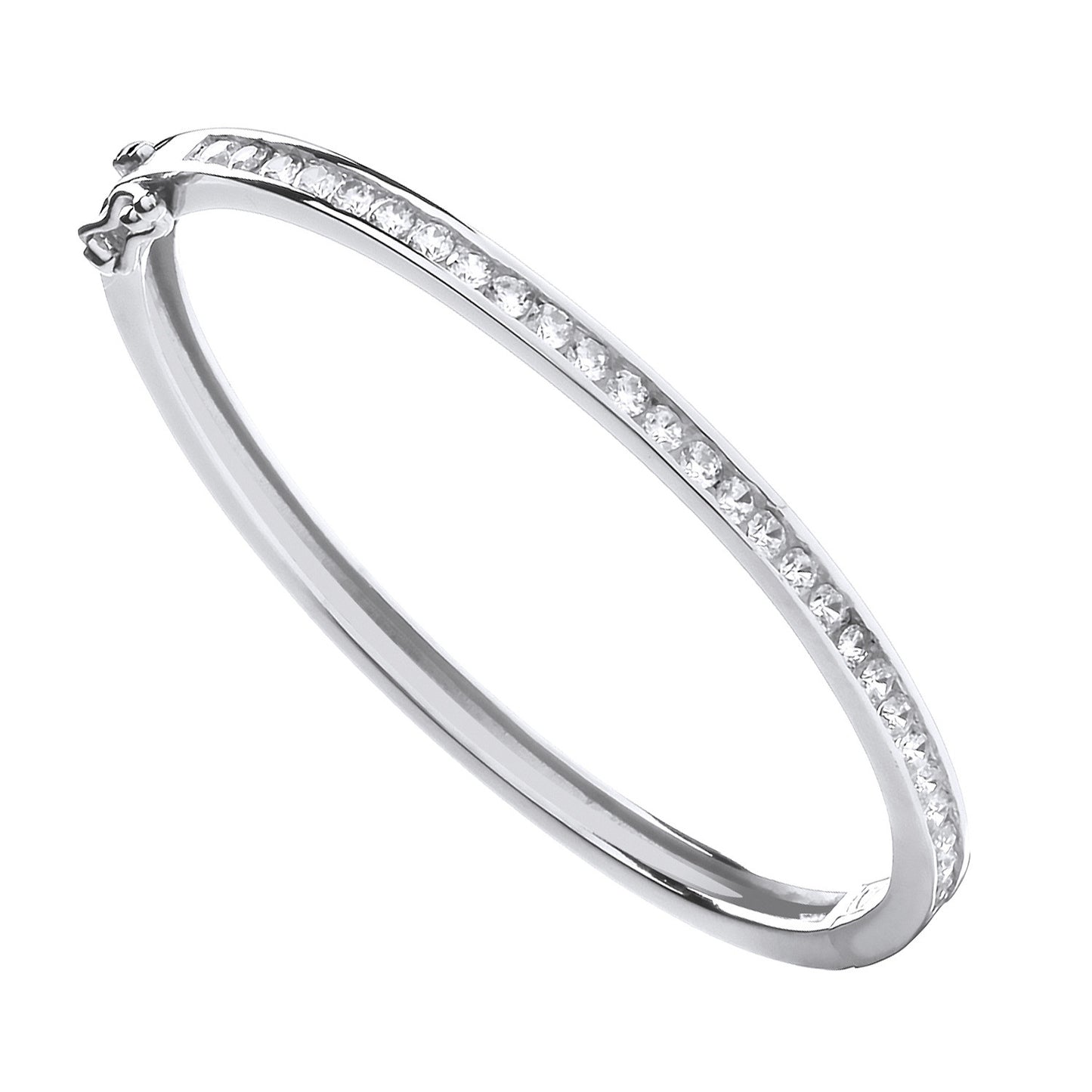 Sterling Silver Channel-Set Cubic Zirconia Baby Oval Bangle