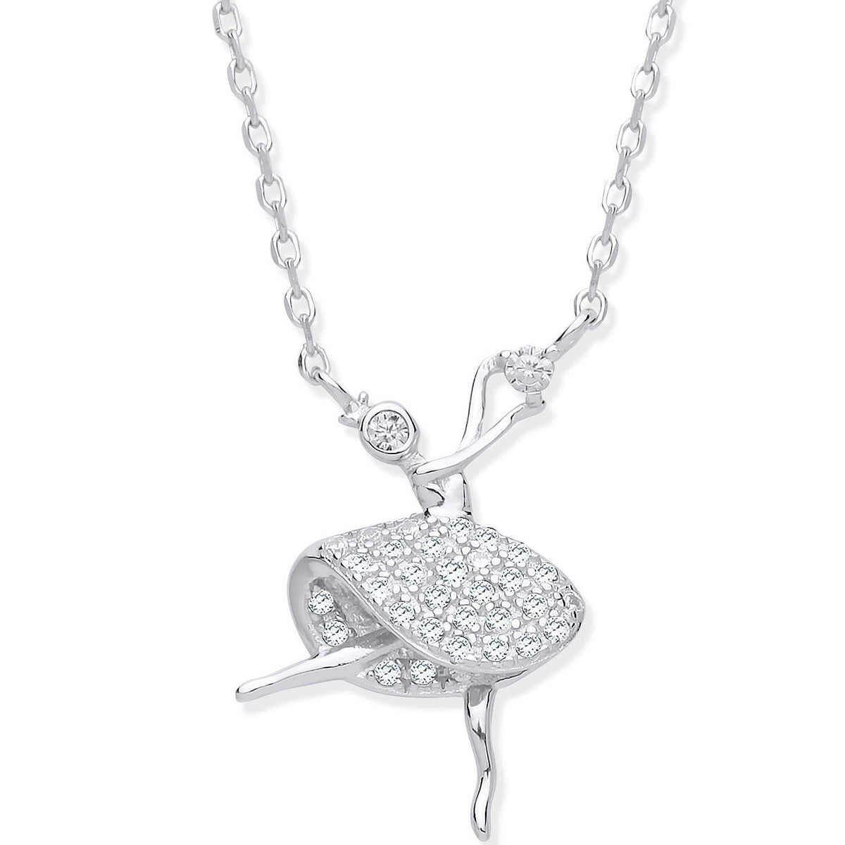 Sterling Silver Cubic Zirconia Dancing Ballet Dancer Necklace