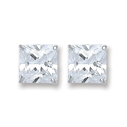 Solid Sterling Silver 6mm Princess-Cut Cubic Zirconia Solitaire Stud Earrings
