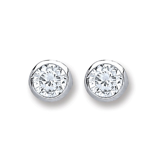 Sterling Silver 4mm Round Cubic Zirconia Rub-Over Set Stud Earrings