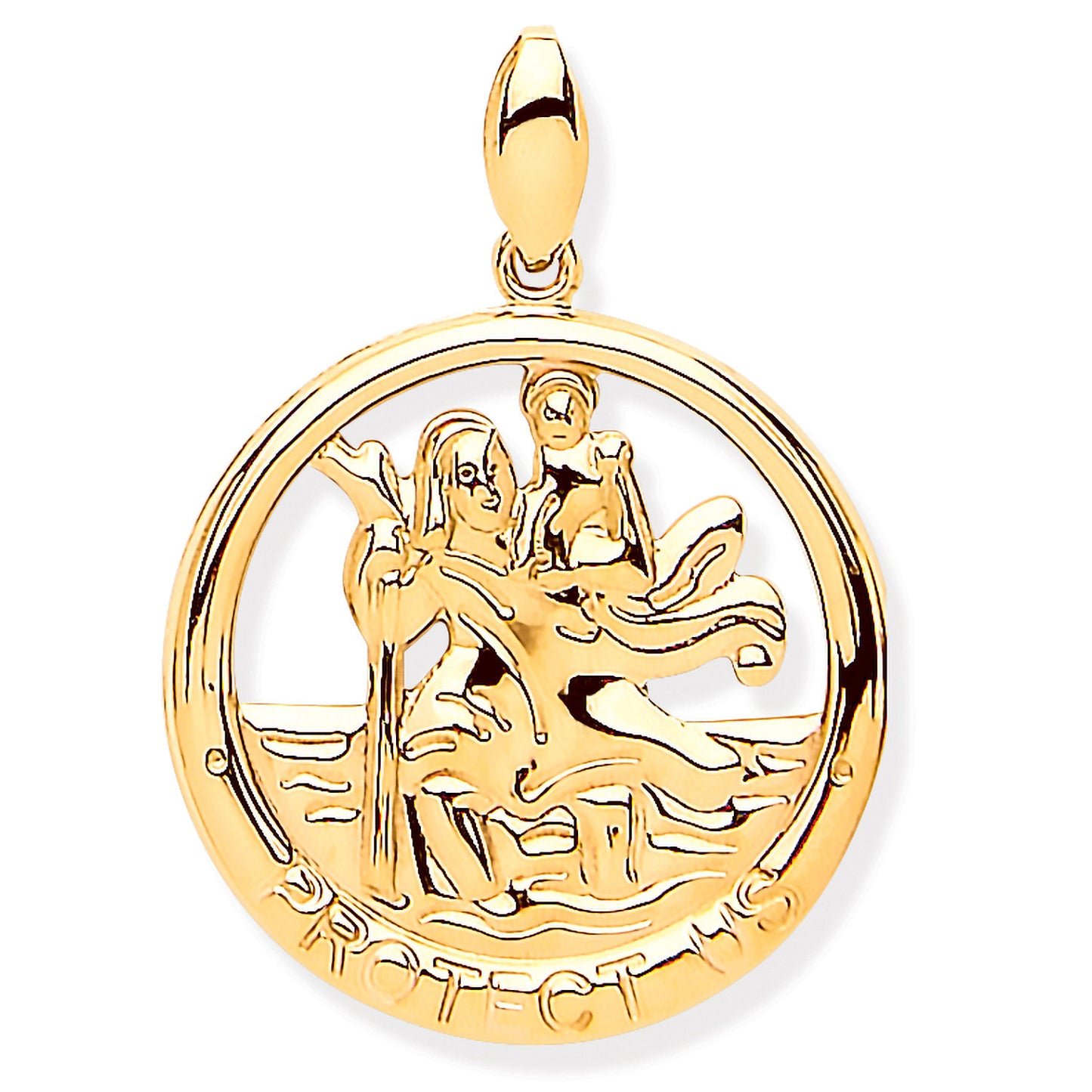 9ct Yellow Gold St Christopher Round Cut Out Protect Us Medal