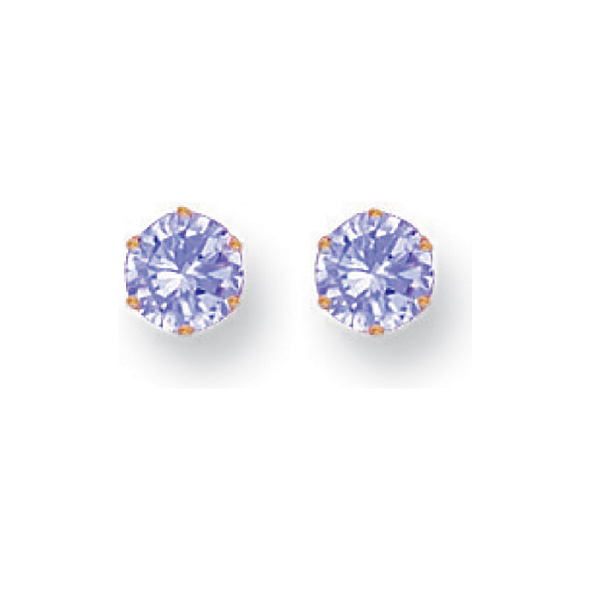 9ct Yellow Gold 5mm Claw Set Lavender Cubic Zirconia Stud Earrings