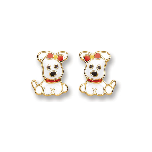 9ct Gold Enameled Puppy Dog Stud Earrings