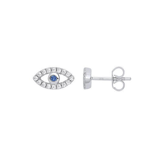 Sterling Silver Cubic Zirconia Evil Eye Stud Earrings