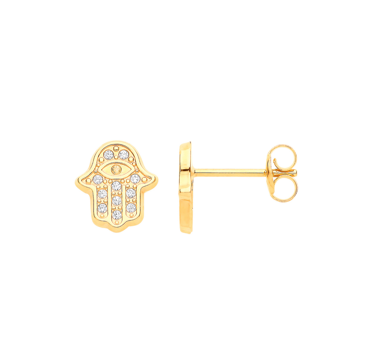 9ct Yellow Gold Hamza with Evil Eye CZ Stud Earrings