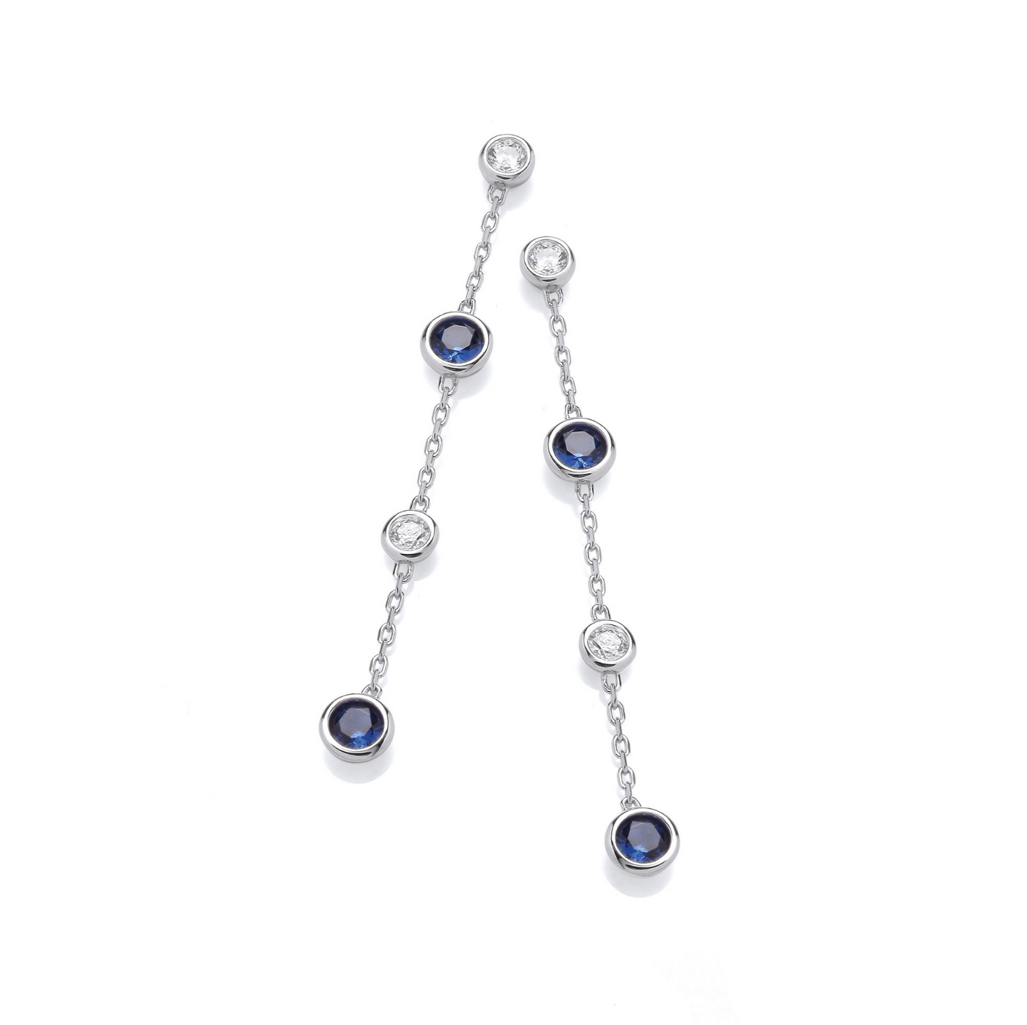 Silver Rubover Clear & Blue Cz's Drop Earrings