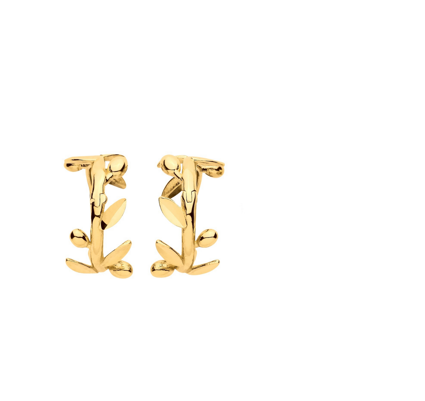 9ct Yellow Gold Leaf with Olive Huggies Earrings