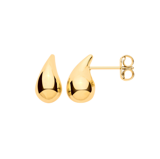 9ct Yellow Gold Teardrop Plain Stud Earrings