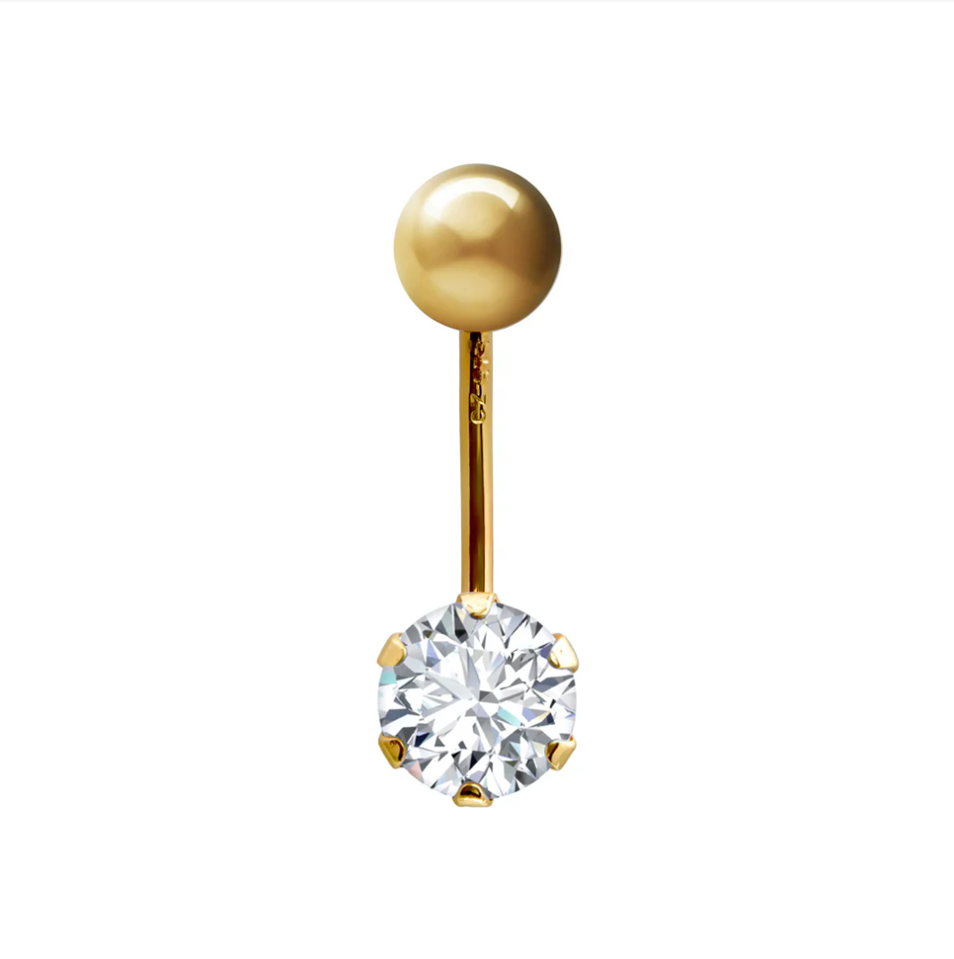 9ct Gold 6mm CZ Solitaire Banana Belly Bar Piercing 10mm