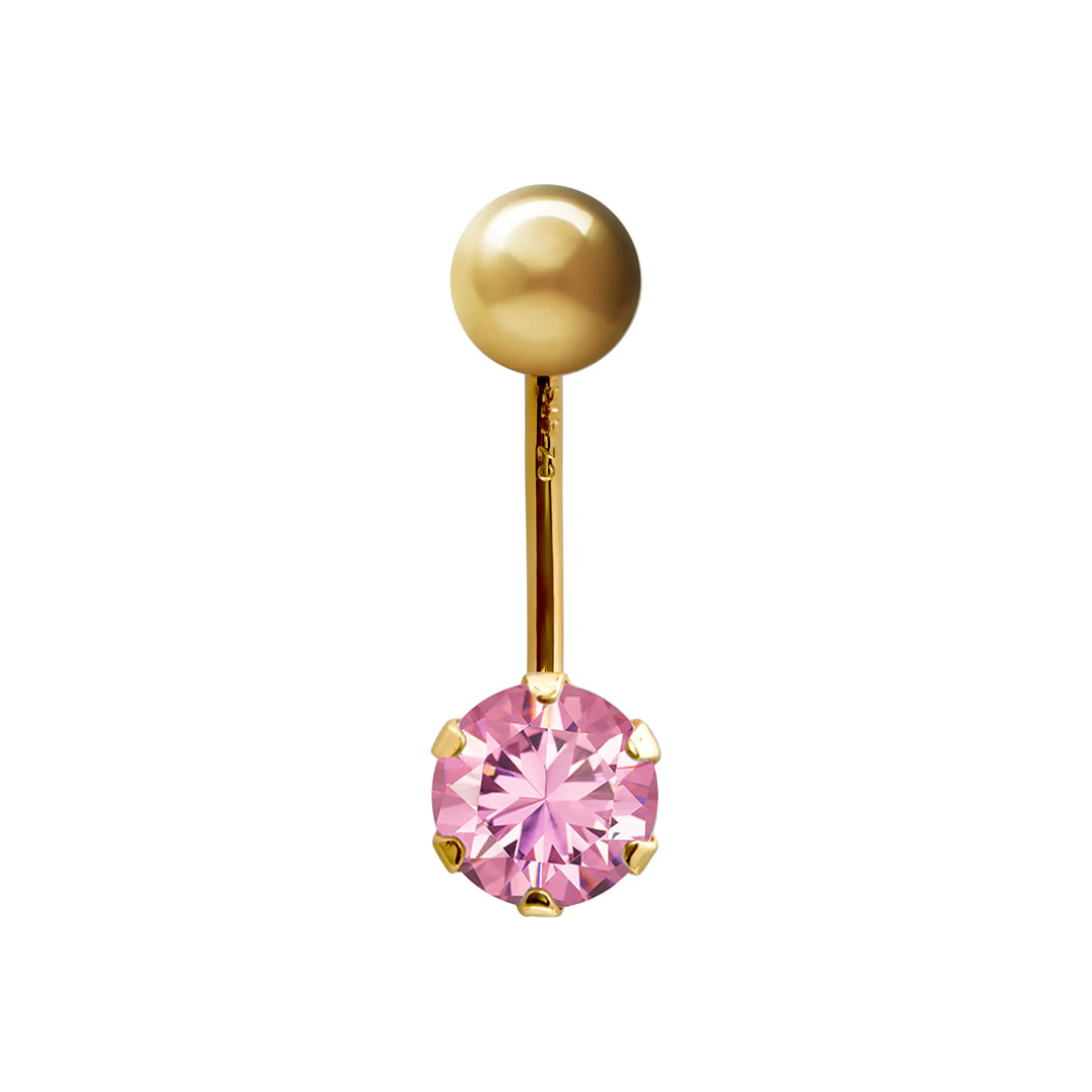 9ct Gold 6mm CZ Solitaire Banana Belly Bar Piercing 10mm