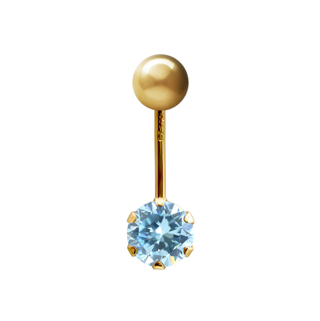 9ct Gold 6mm CZ Solitaire Banana Belly Bar Piercing 10mm