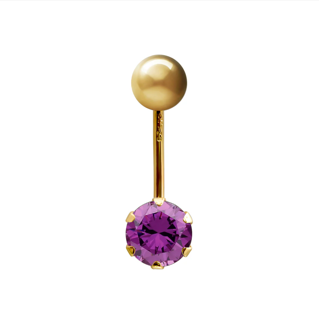 9ct Gold 6mm CZ Solitaire Banana Belly Bar Piercing 10mm