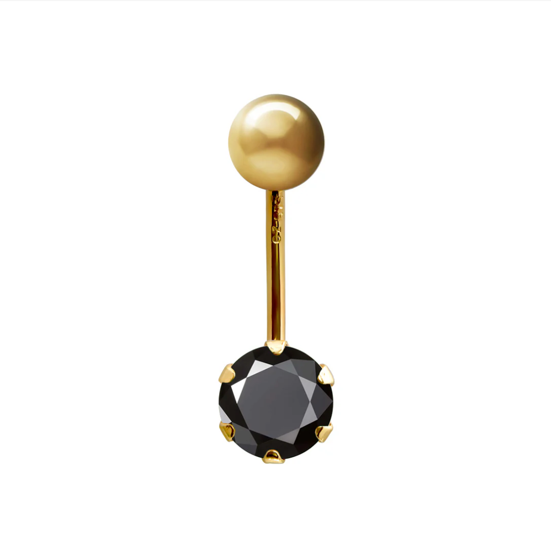 9ct Gold 6mm CZ Solitaire Banana Belly Bar Piercing 10mm