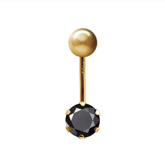 9ct Gold 6mm CZ Solitaire Banana Belly Bar Piercing 10mm