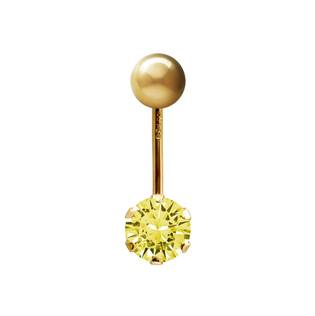 9ct Gold 6mm CZ Solitaire Banana Belly Bar Piercing 10mm