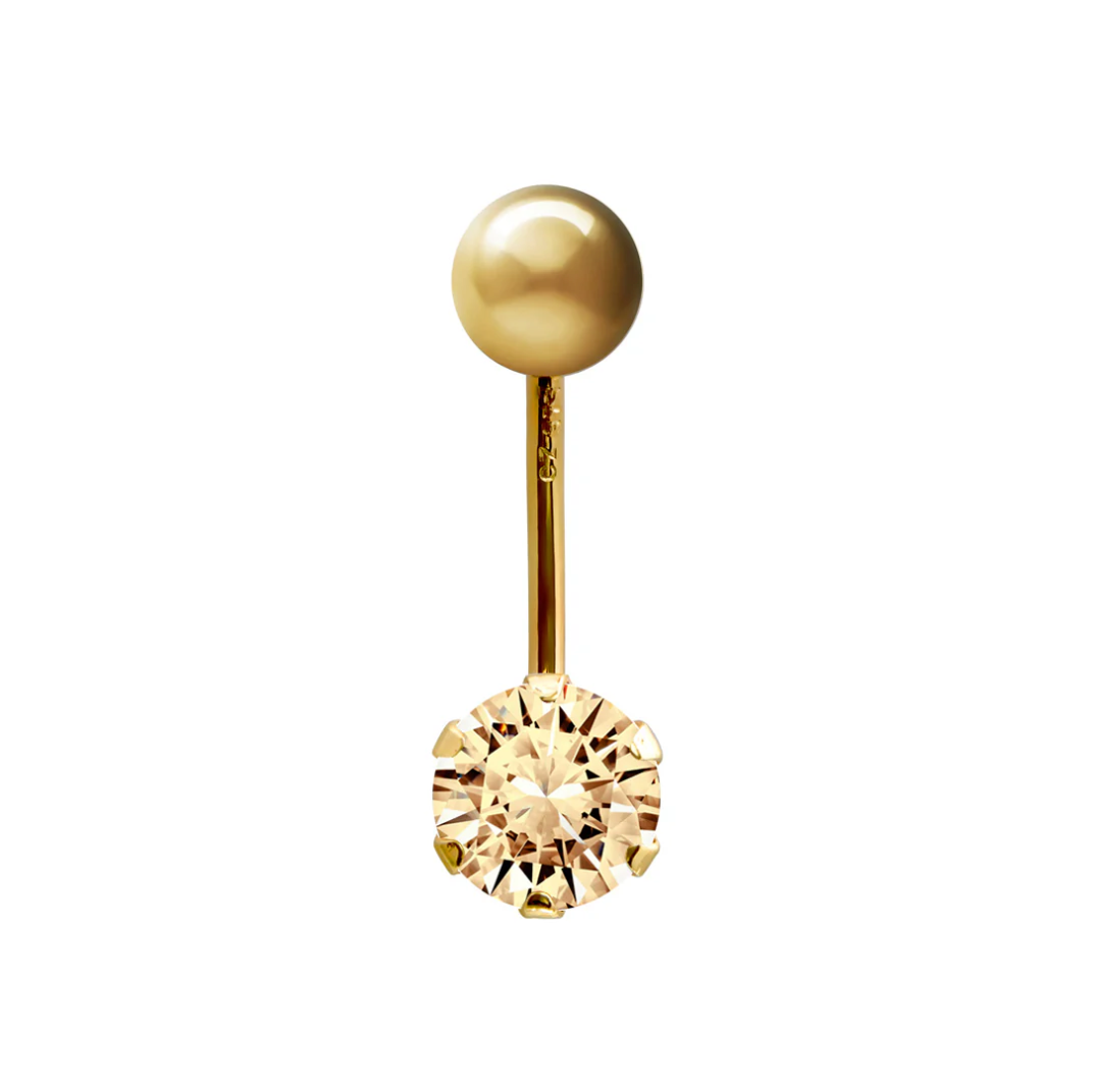 9ct Gold 6mm CZ Solitaire Banana Belly Bar Piercing 10mm