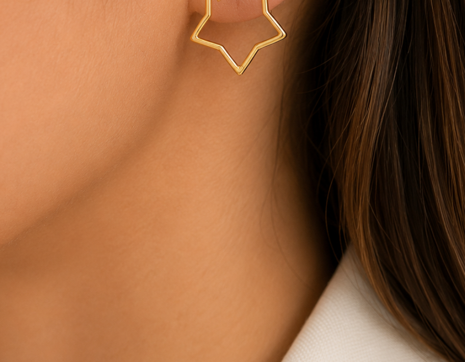 9ct Yellow Gold Small Star-Shaped Huggie Hoop Earrings
