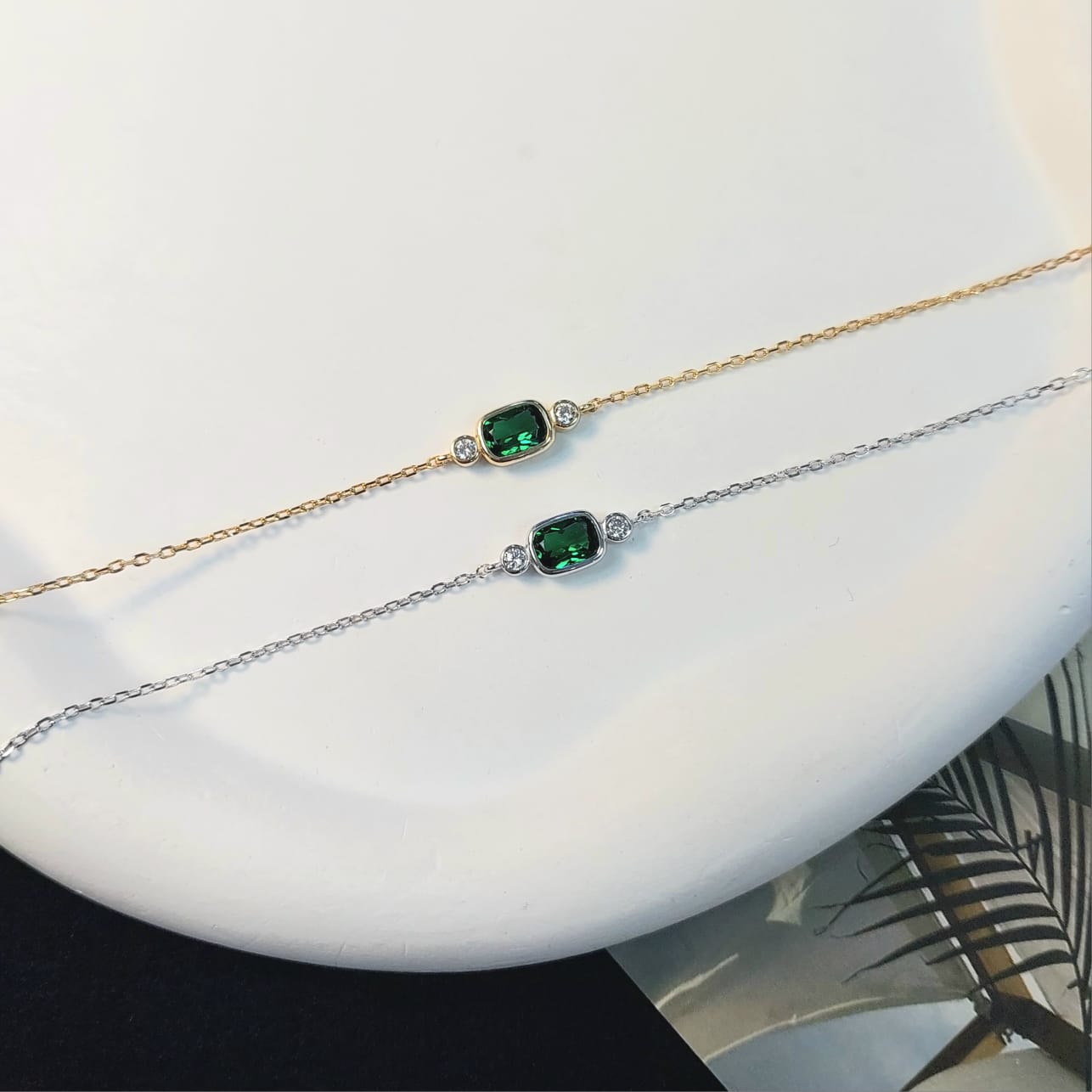 Square Emerald Green Bracelet, Rose Gold Plated with Cubic Zirconia