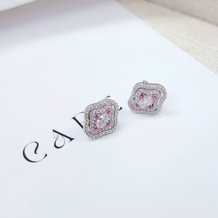 Alabaster White Sterling Silver Stud Earrings With White CZ Center