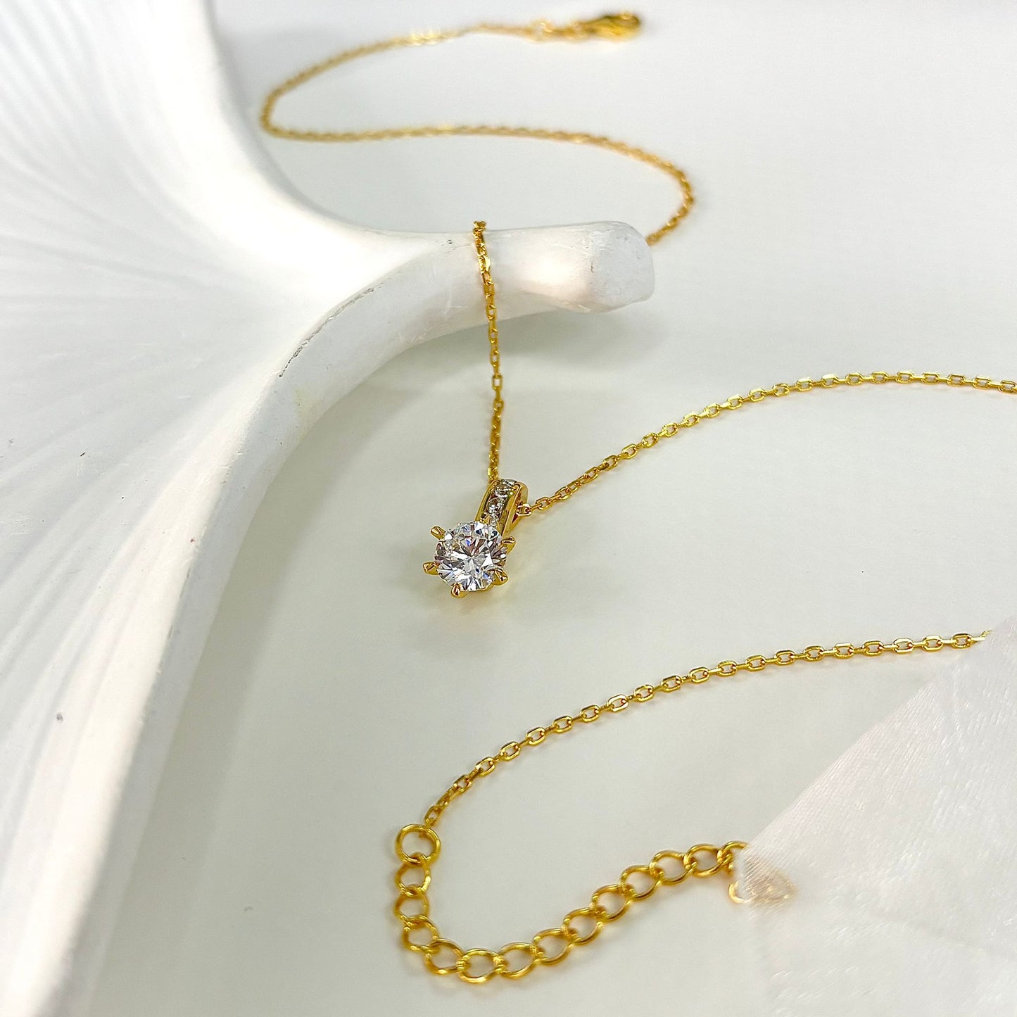 Gold Plated Silver Round 6 Claw Setting CZ Necklace