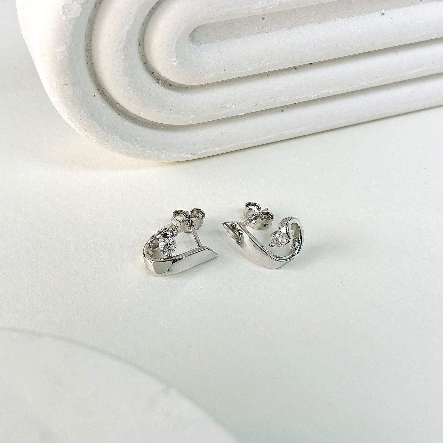 Sterling Silver Earrings Stud With White Cubic Zirconium