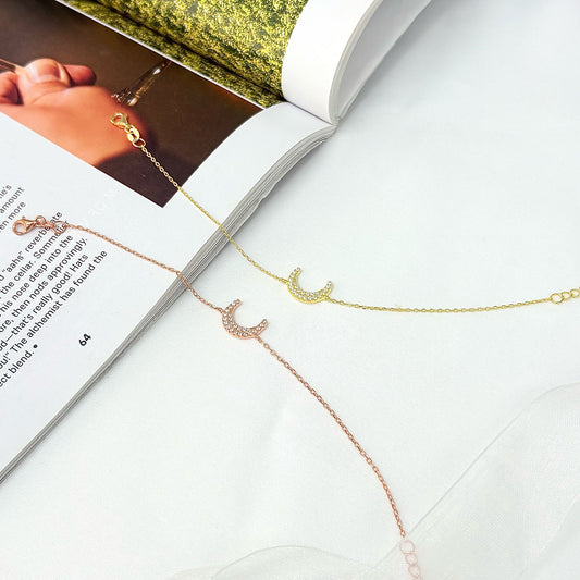 Sterling Silver Half Moon CZ Bracelet 18ct Gold Plated