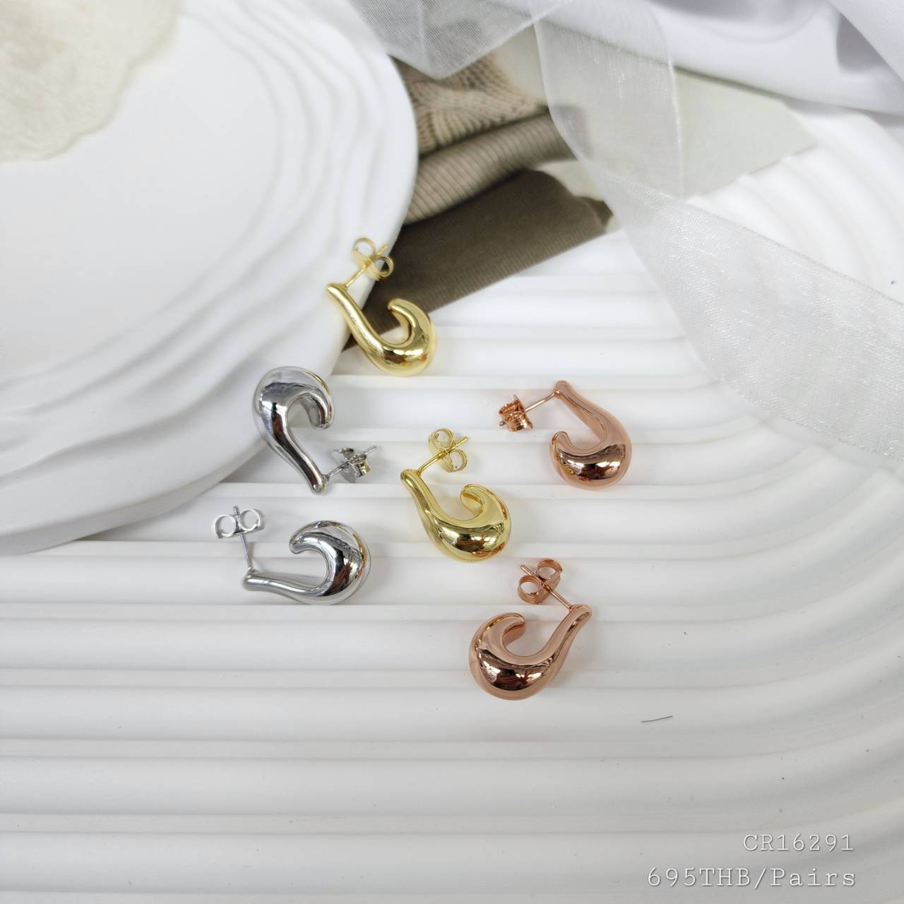 Rose Gold Sterling Silver Studded Hook Earrings