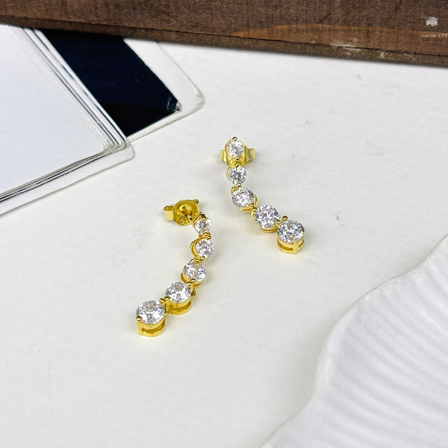 Gold Chain Earrings with Alabaster White Cubic Zirconium