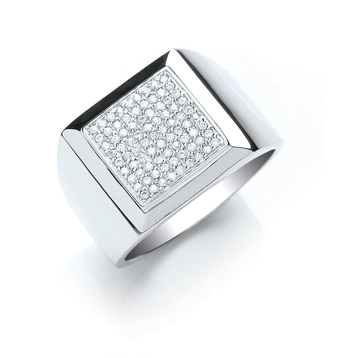 Sterling Silver Square Cubic Zirconia Gents Ring