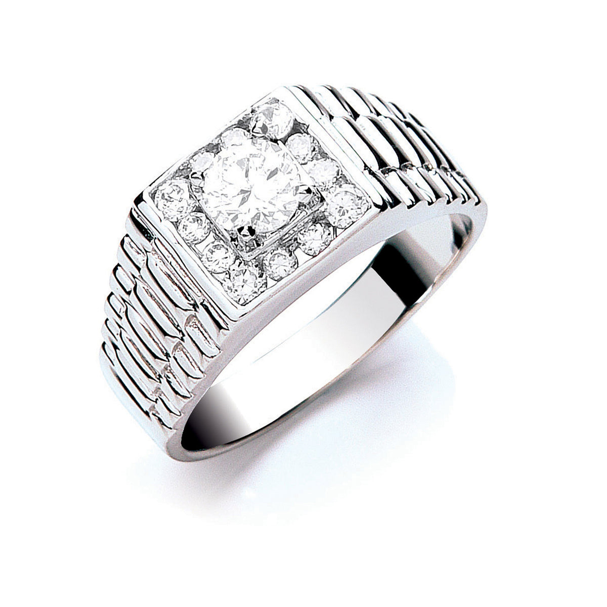 Sterling Silver Cubic Zirconia Square Top Gents Ring